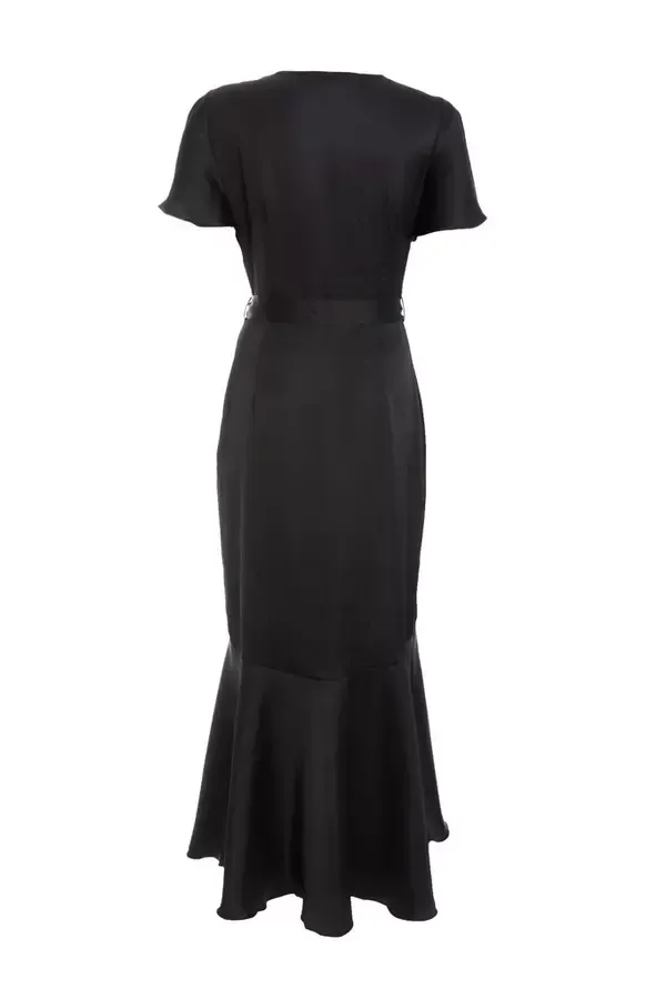 Women Black Satin Wrap Maxi Dress Quiz Clothing Dresses