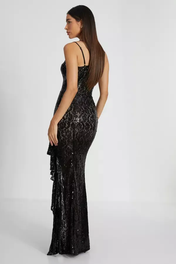 Women Black Sequin Lace Fishtail Maxi Dress Quiz Clothing Dresses