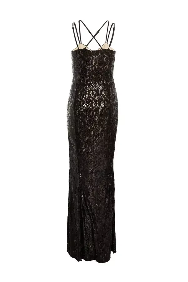 Women Black Sequin Lace Fishtail Maxi Dress Quiz Clothing Dresses