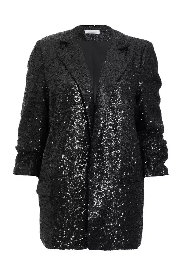 Women Black Sequin Ruched Blazer Quiz Clothing Blazers