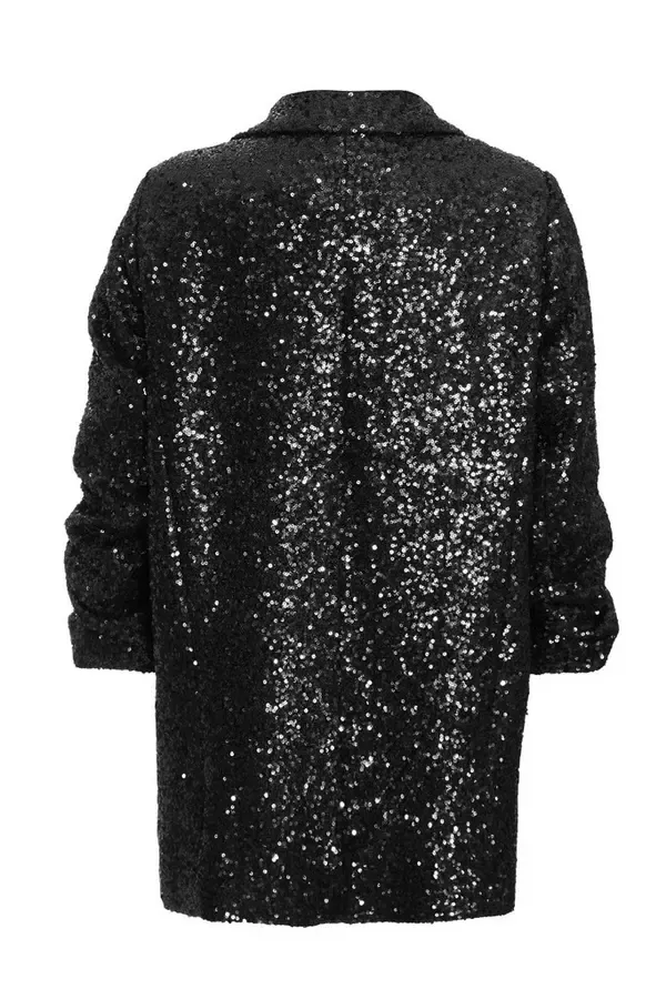 Women Black Sequin Ruched Blazer Quiz Clothing Blazers
