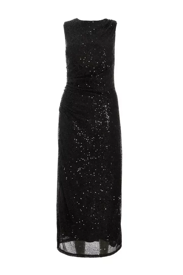Women Black Sequin Ruched Side Midaxi Dress Quiz Clothing Dresses