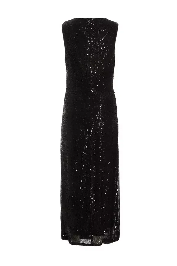 Women Black Sequin Ruched Side Midaxi Dress Quiz Clothing Dresses