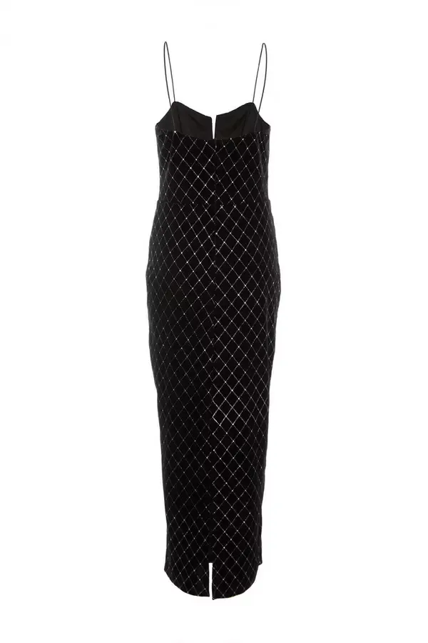 Women Black Velvet Diamante Midi Dress Quiz Clothing Dresses