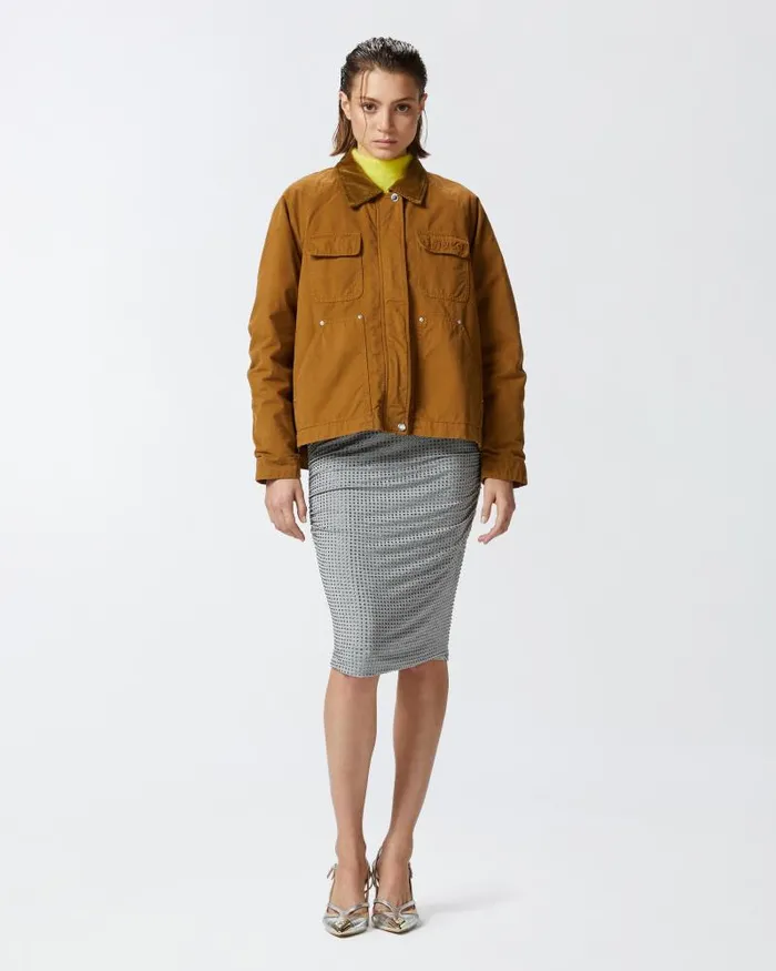Women Blazers Pinko Pea Jacket With Corduroy Collar Bronze