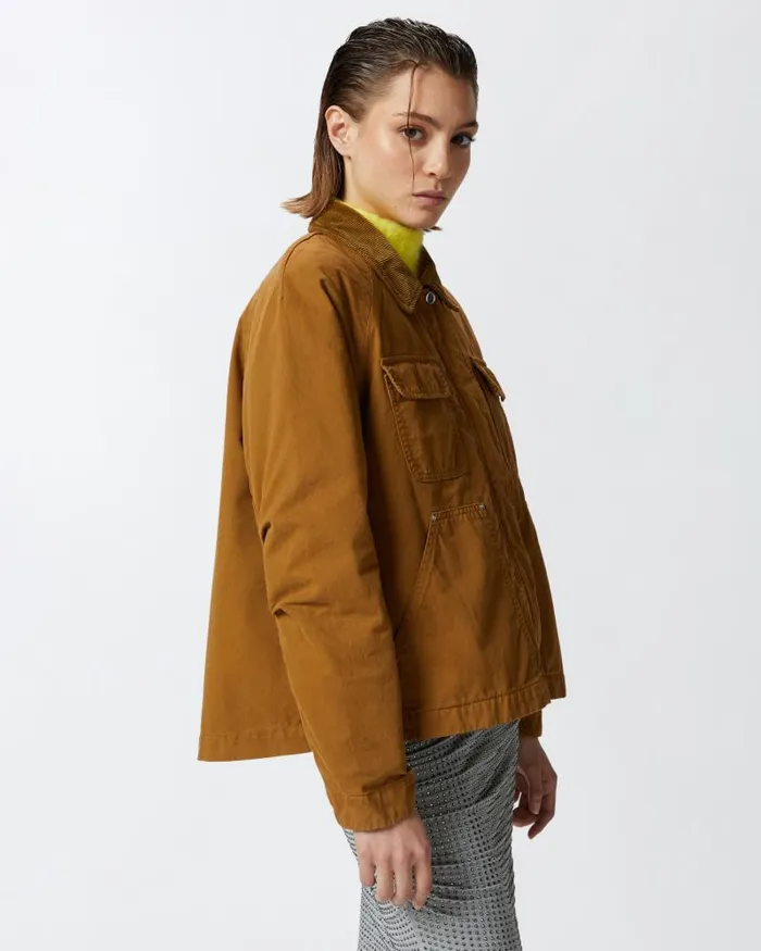 Women Blazers Pinko Pea Jacket With Corduroy Collar Bronze Women Blazers Pinko Pea Jacket With Corduroy Collar Bronze