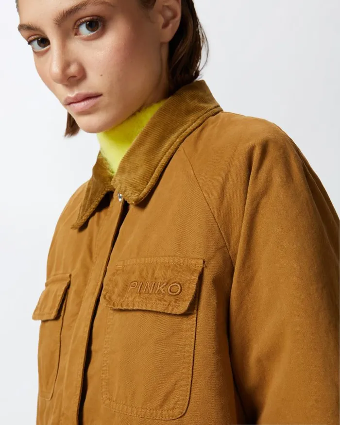 Women Blazers Pinko Pea Jacket With Corduroy Collar Bronze Women Blazers Pinko Pea Jacket With Corduroy Collar Bronze