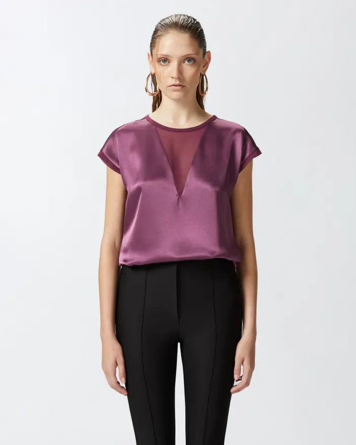 Women Blouses Pinko Satin And Georgette Tshirt Blouse Grape Wine