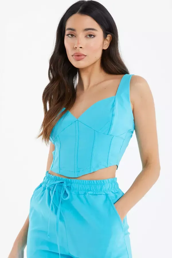 Women Blue Corset Crop Top Quiz Clothing Casual Clothing