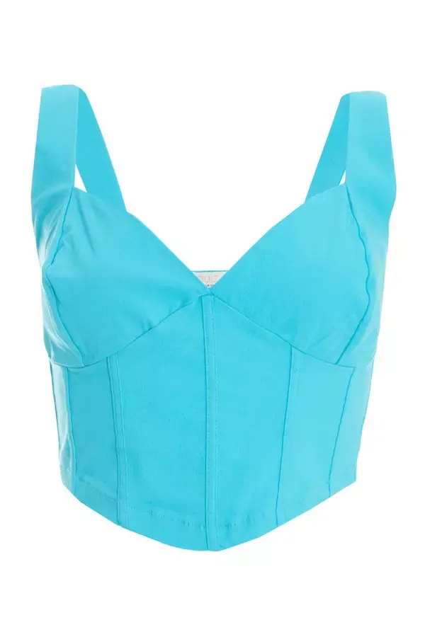 Women Blue Corset Crop Top Quiz Clothing Casual Clothing