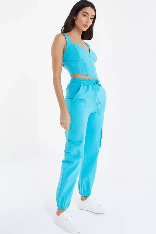Women Blue Corset Crop Top Quiz Clothing Casual Clothing