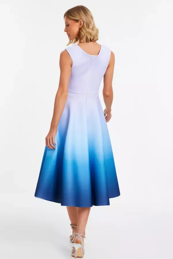 Women Blue Ombre Midi Skater Dress Quiz Clothing Dresses