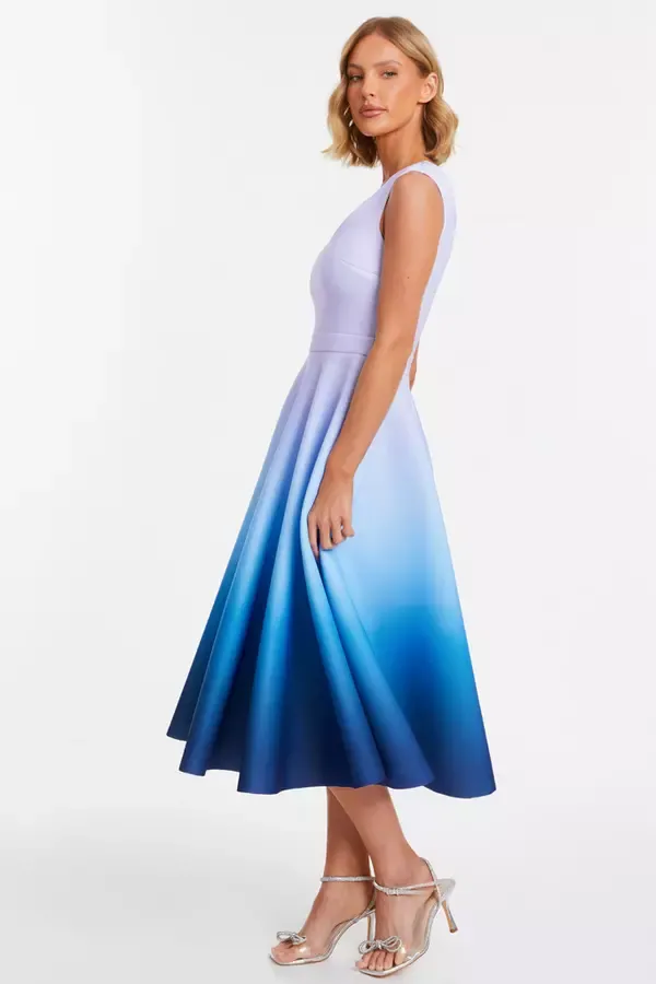 Women Blue Ombre Midi Skater Dress Quiz Clothing Dresses