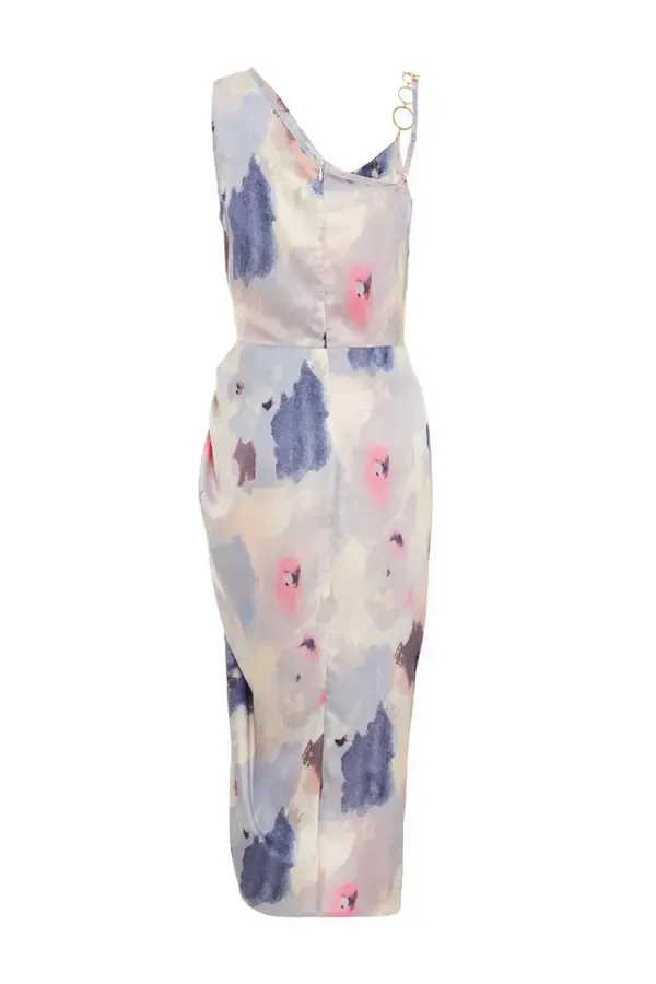 Women Blue Satin Marble Print Ruched Midi Dress Quiz Clothing Dresses