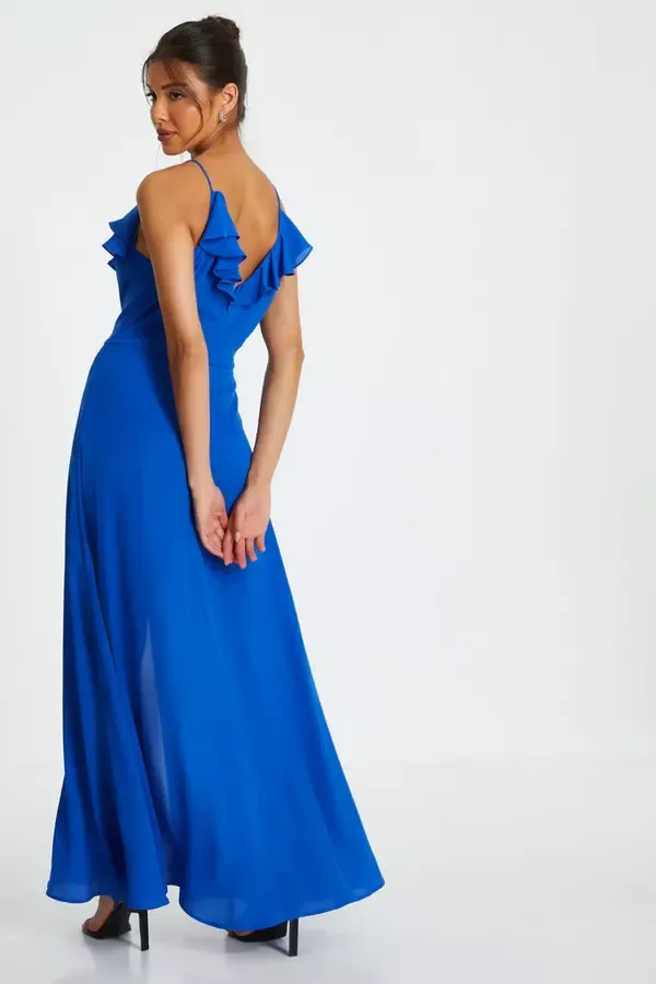 Women Blue Strappy Ruffle Chiffon Maxi Dress Quiz Clothing Dresses