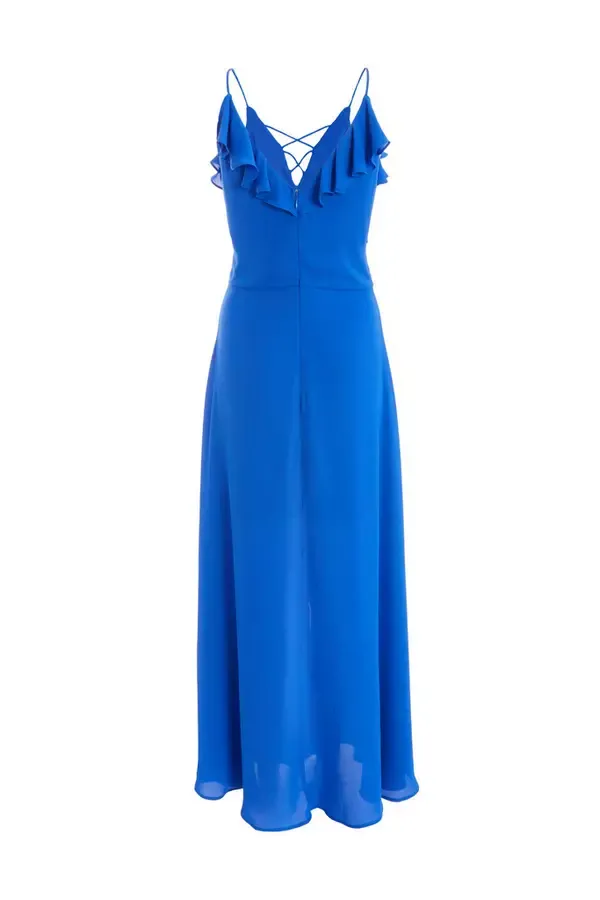 Women Blue Strappy Ruffle Chiffon Maxi Dress Quiz Clothing Dresses