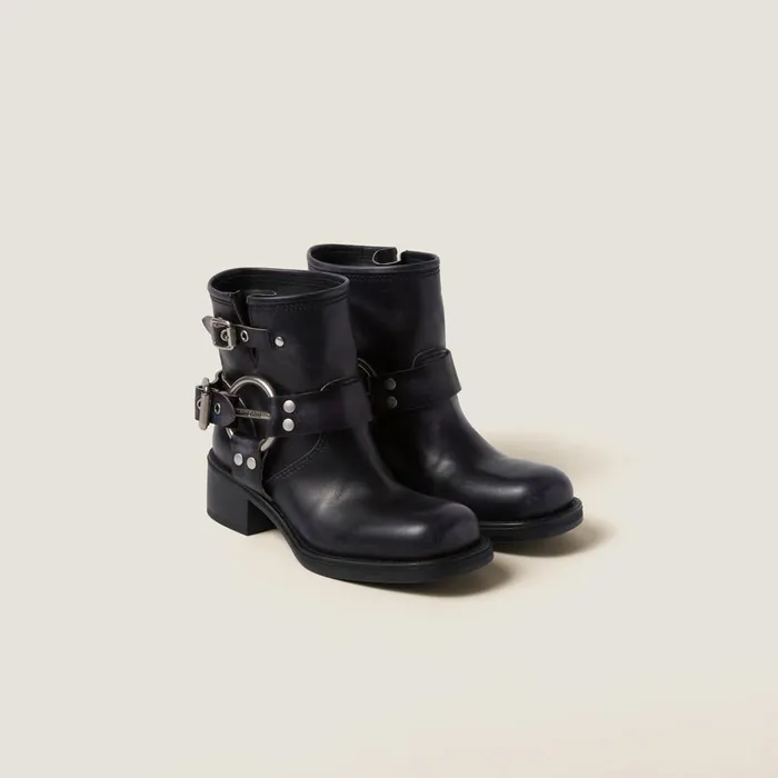 Women Boots And Ankle Boots Miu Miu Vintagelook Leather Booties Black