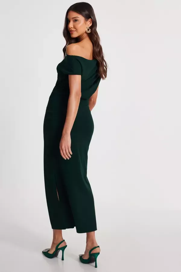Women Bottle Green Asymmetric Tie Belt Midaxi Dress Quiz Clothing Dresses