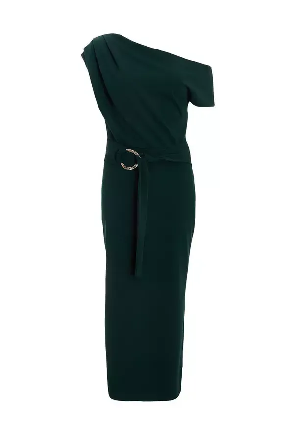 Women Bottle Green Asymmetric Tie Belt Midaxi Dress Quiz Clothing Dresses