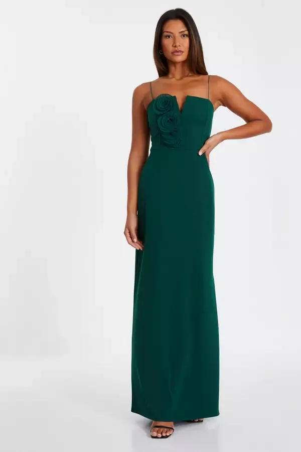 Women Bottle Green Floral Applique Maxi Dress Quiz Clothing Dresses