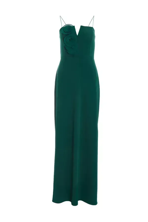 Women Bottle Green Floral Applique Maxi Dress Quiz Clothing Dresses
