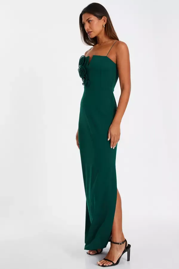 Women Bottle Green Floral Applique Maxi Dress Quiz Clothing Dresses