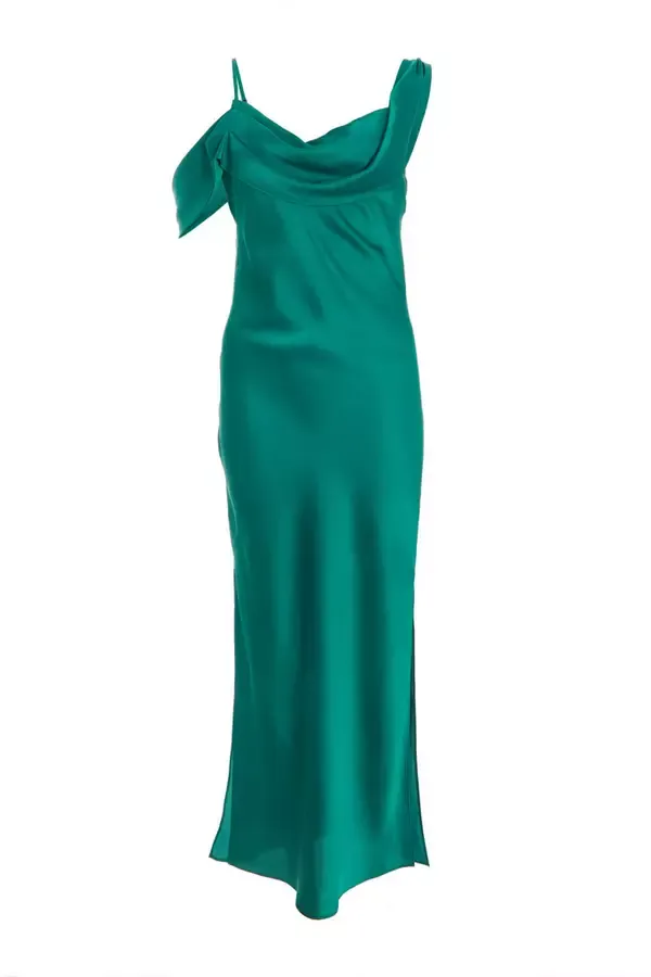 Women Bottle Green Satin Drop Shoulder Maxi Dress Quiz Clothing Dresses