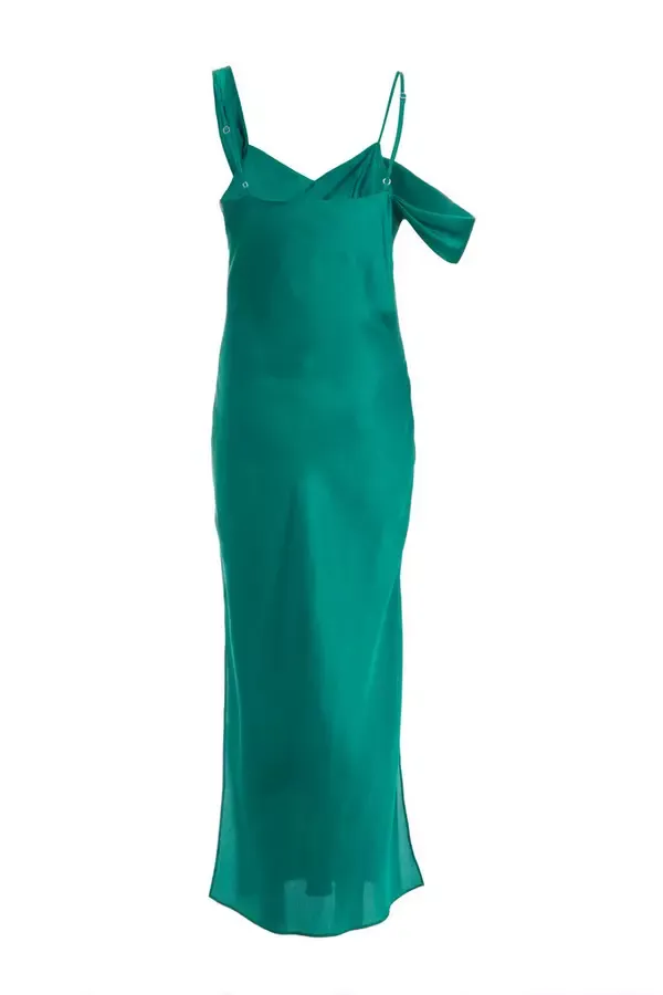 Women Bottle Green Satin Drop Shoulder Maxi Dress Quiz Clothing Dresses