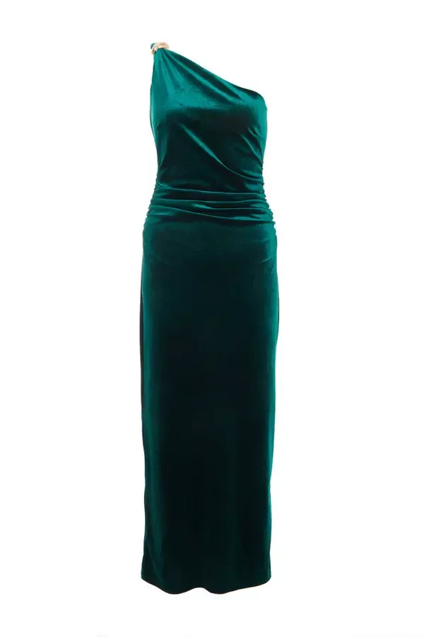 Women Bottle Green Velvet One Shoulder Midaxi Dress Quiz Clothing Dresses
