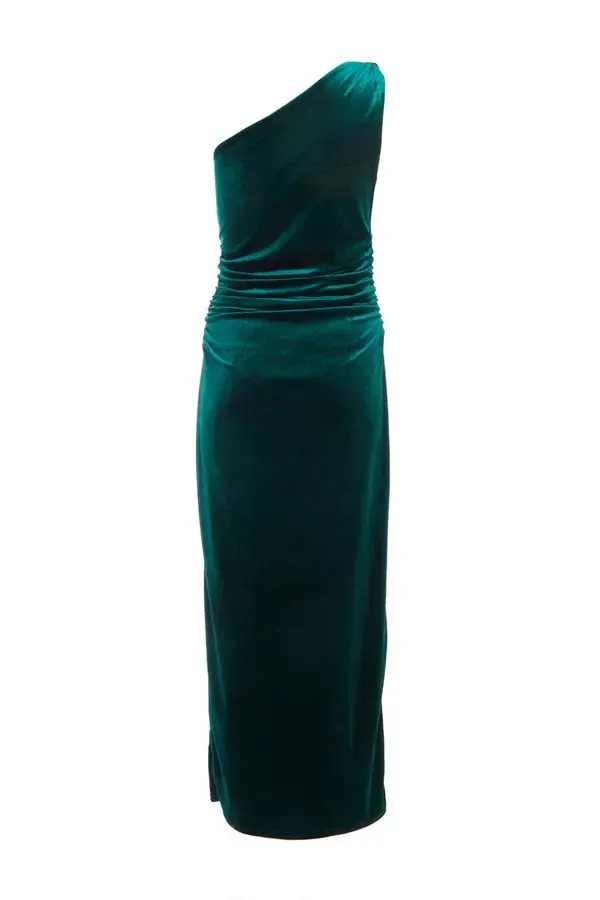 Women Bottle Green Velvet One Shoulder Midaxi Dress Quiz Clothing Dresses