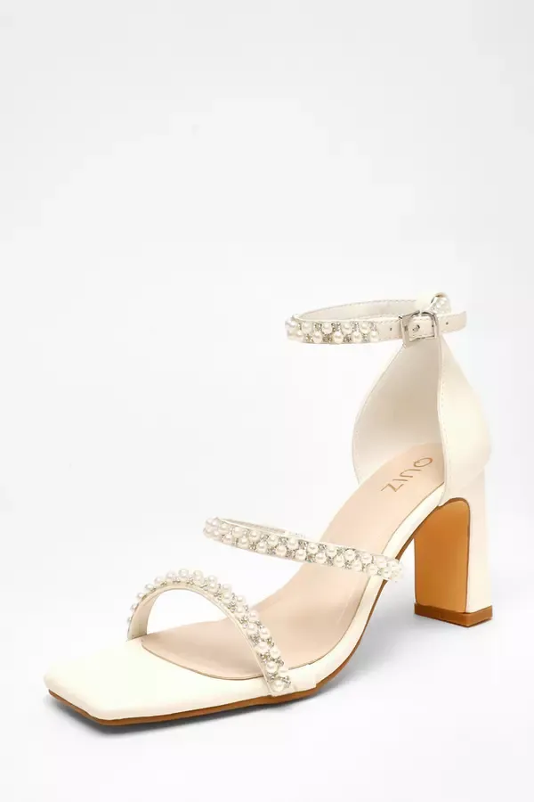 Women Bridal Faux Leather Pearl Strap Heels Quiz Clothing Bridal Shoes
