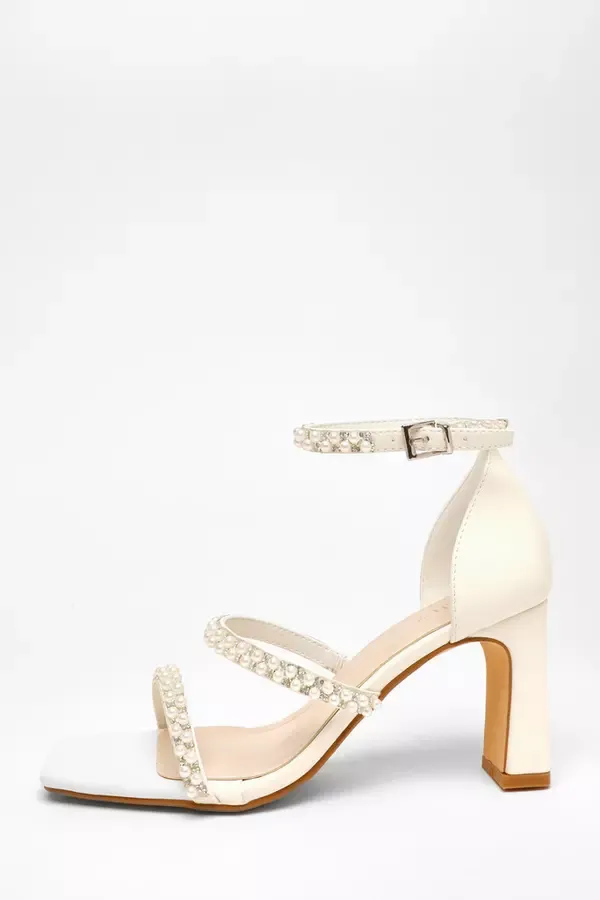 Women Bridal Faux Leather Pearl Strap Heels Quiz Clothing Bridal Shoes