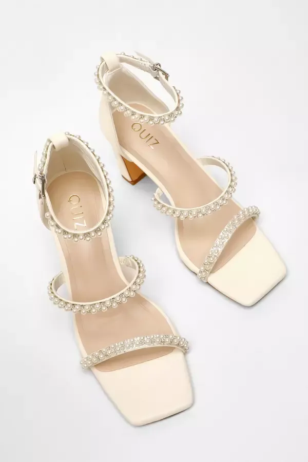 Women Bridal Faux Leather Pearl Strap Heels Quiz Clothing Bridal Shoes