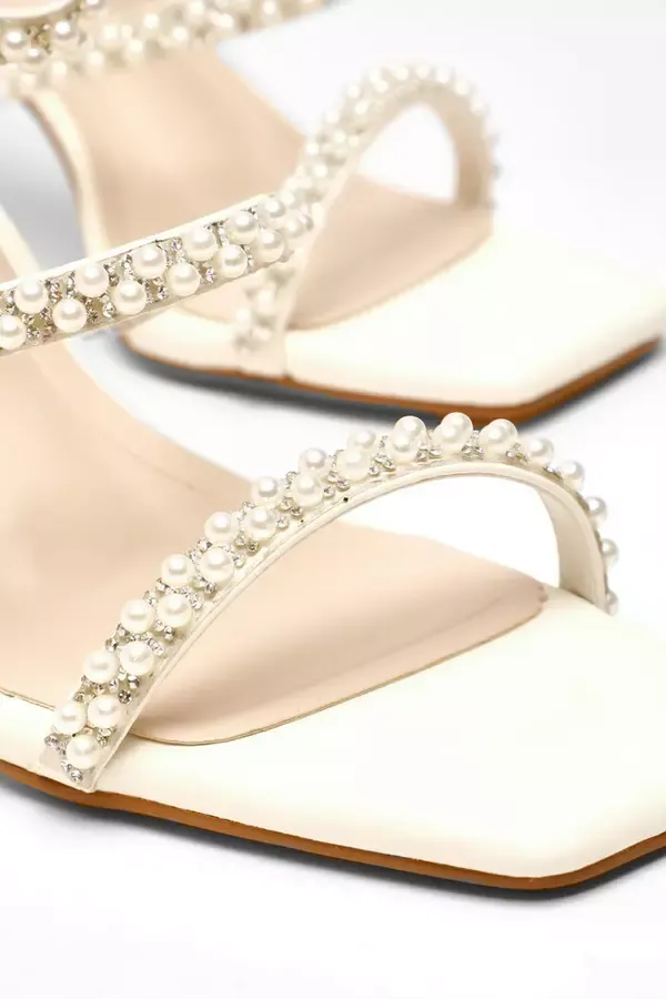 Women Bridal Faux Leather Pearl Strap Heels Quiz Clothing Bridal Shoes