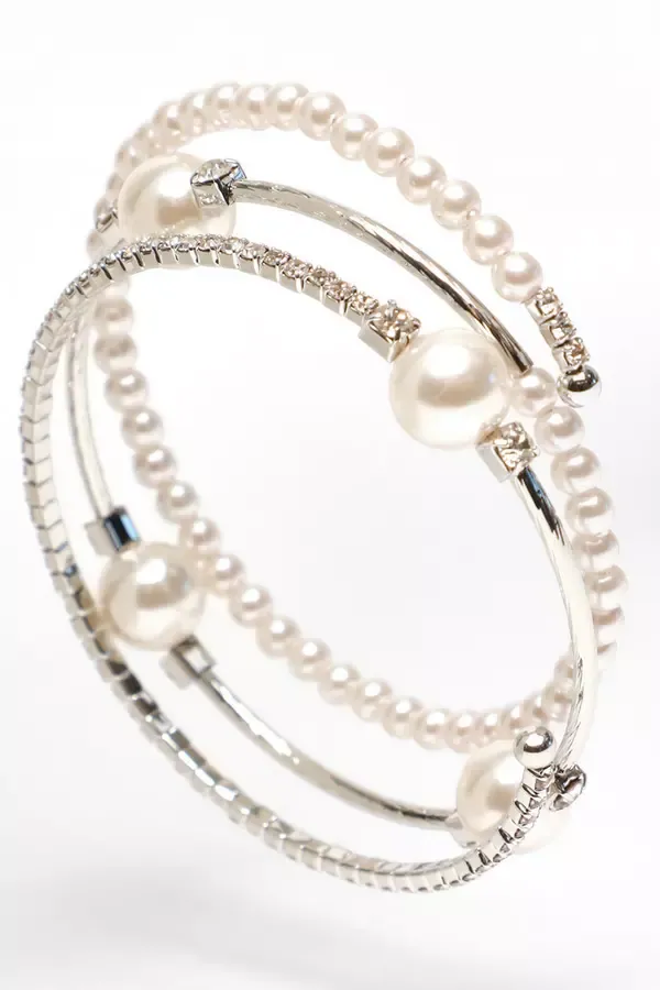 Women Bridal Silver Diamante Pearl Wrap Bracelet Quiz Clothing Bride To Be