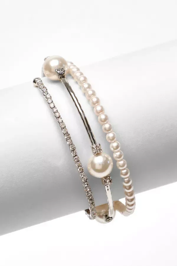 Women Bridal Silver Diamante Pearl Wrap Bracelet Quiz Clothing Bride To Be