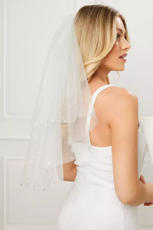 Women Bridal White Diamante Tiered Veil Quiz Clothing Bride To Be