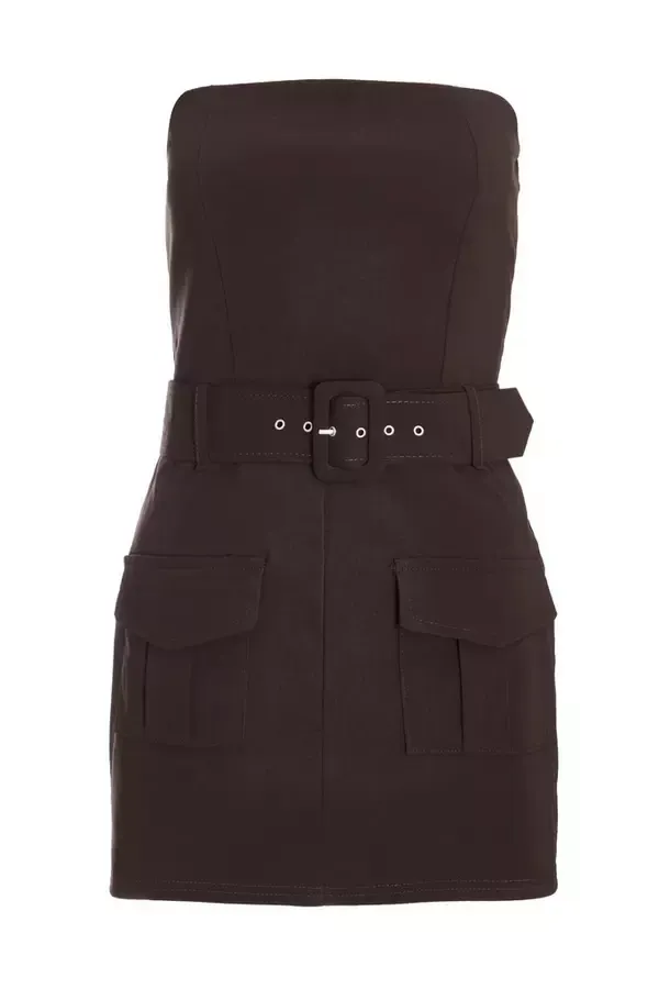 Women Brown Bandeau Skort Playsuit Quiz Clothing Jumpsuits
