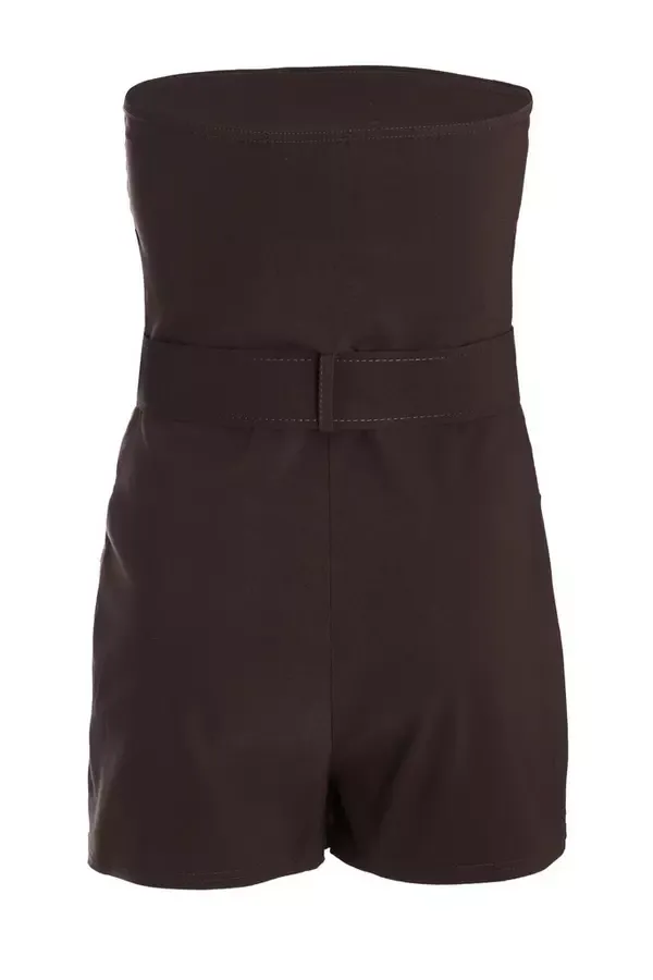Women Brown Bandeau Skort Playsuit Quiz Clothing Jumpsuits