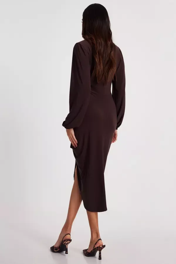 Women Brown Buckle Detail Midi Dress Quiz Clothing Dresses