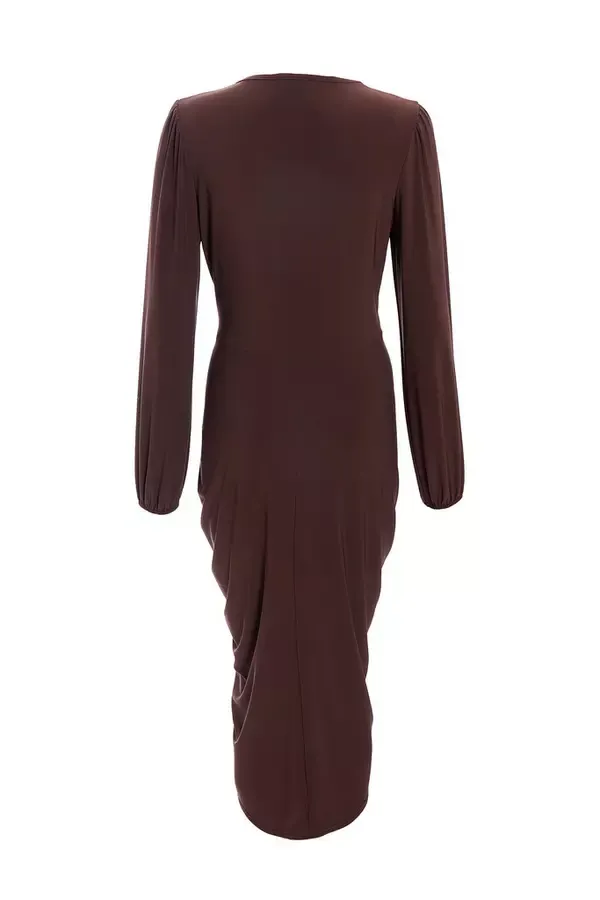 Women Brown Buckle Detail Midi Dress Quiz Clothing Dresses