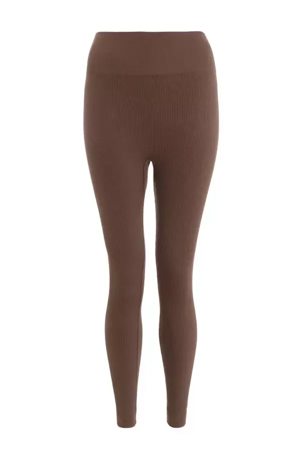 Women Brown Knit Ribbed Leggings Quiz Clothing Leggings