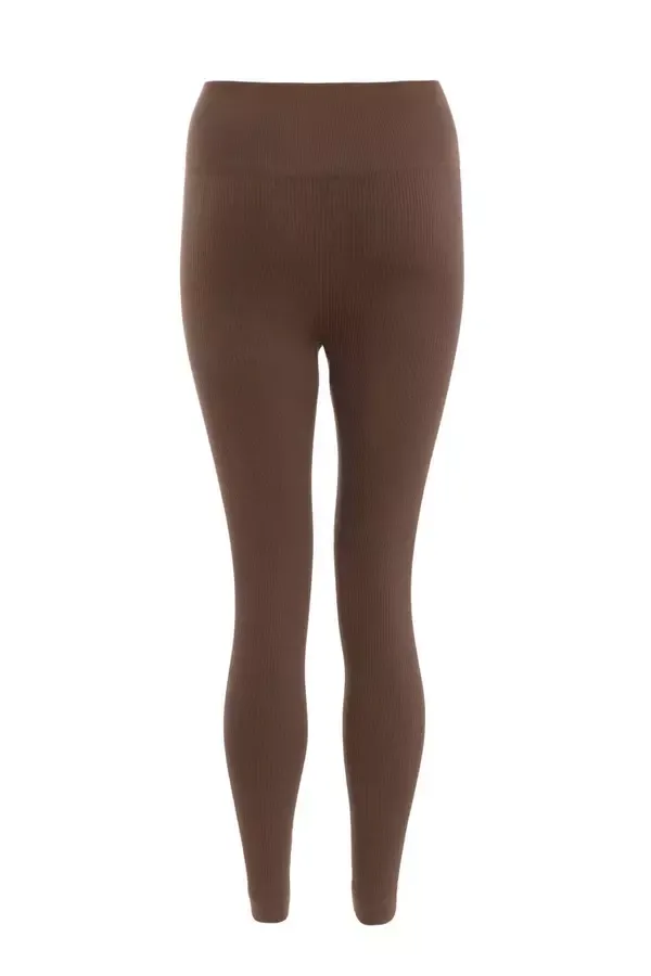Women Brown Knit Ribbed Leggings Quiz Clothing Leggings