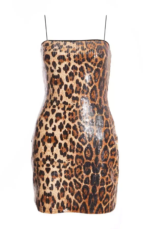 Women Brown Leopard Sequin Mini Dress Quiz Clothing Dresses