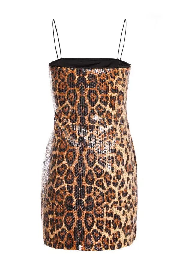 Women Brown Leopard Sequin Mini Dress Quiz Clothing Dresses