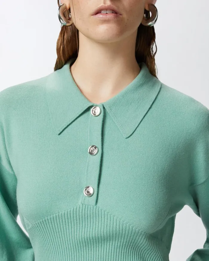 Women Cardigan Pinko Longsleeved Ribbed Polo Sweater Feldspar Women Cardigan Pinko Longsleeved Ribbed Polo Sweater Feldspar