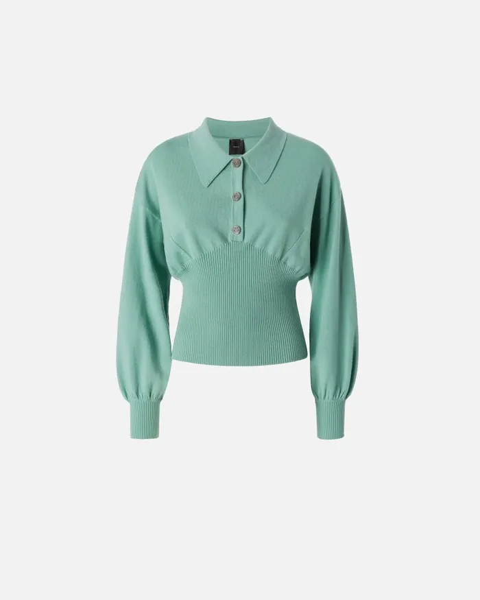 Women Cardigan Pinko Longsleeved Ribbed Polo Sweater Feldspar Women Cardigan Pinko Longsleeved Ribbed Polo Sweater Feldspar