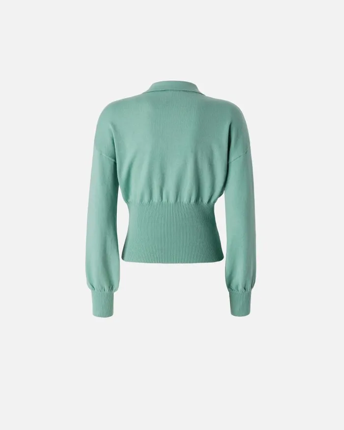 Women Cardigan Pinko Longsleeved Ribbed Polo Sweater Feldspar Women Cardigan Pinko Longsleeved Ribbed Polo Sweater Feldspar