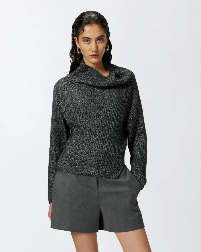 Women Cardigan Pinko Multicoloured Ribbed Asymmetric Sweater Greyblackwhite