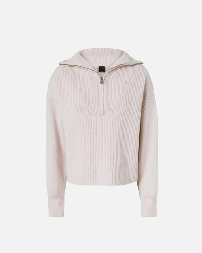 Women Cardigan Pinko Ribbed Jumper With Zip Neck Smoky Pink Women Cardigan Pinko Ribbed Jumper With Zip Neck Smoky Pink